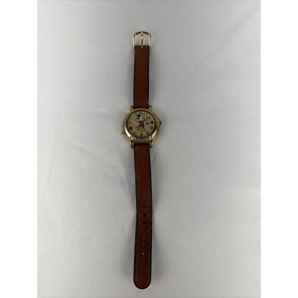 Vintage Lorus Seiko Mickey Mouse Watch Musical It's‎ Small World Brown Band